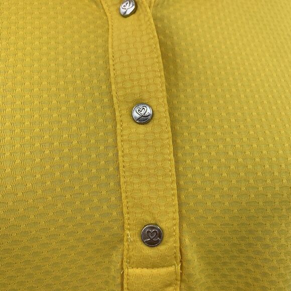 Daily Sports Polo Shirt Womens L Yellow Stretch Collared Snap Button Troon Club - Picture 4 of 16